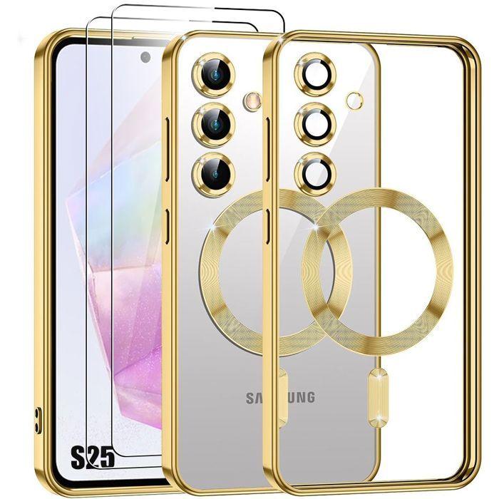 Case for Samsung Galaxy S25 - with Magnetic Ring - Gold + 2 Tempered Glasses - BOOLING®