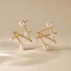 Niche Geometric Design Premium Pearl Gold Electroplated Earrings For Women Daily Wear