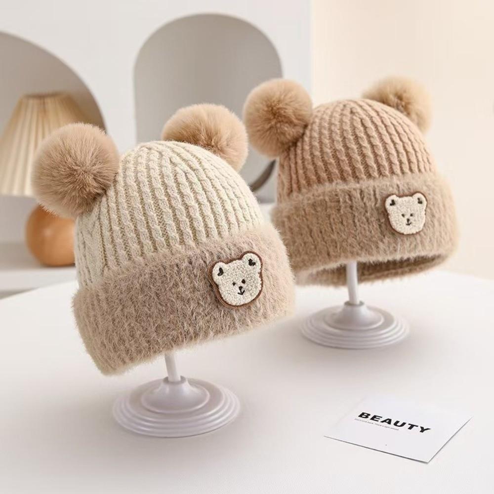 Cartoon Bear Knitted Baby Hat Thickened Beanie Hat Cute Ear Protection Cap Baby Kid