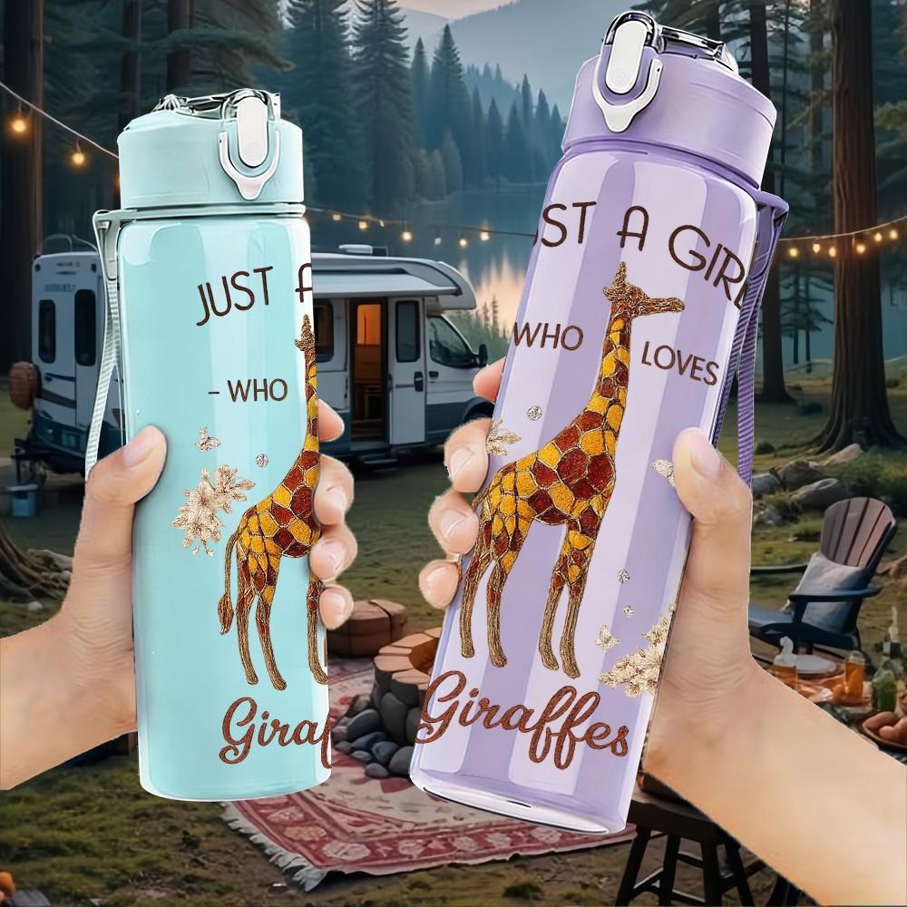 1PC Just A Girl Giraffe Print 750ml Color Plastic Sports Water Bottle Leakproof Flip Straw Lid Suitable for Sports Office Home Use