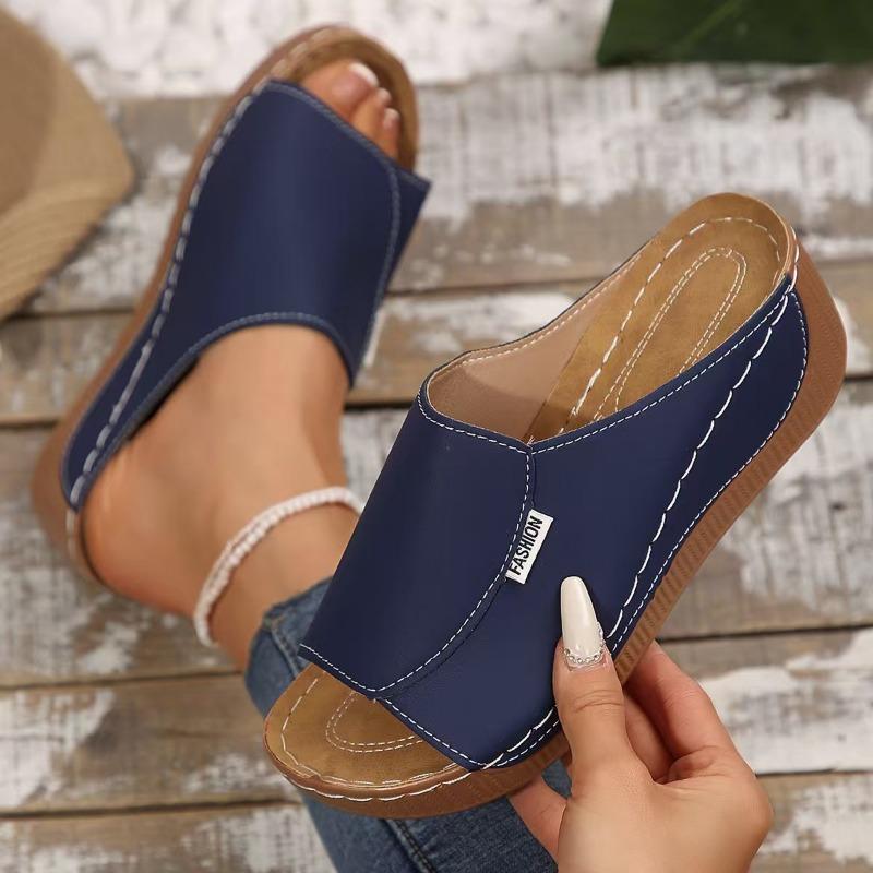 Women's Shoes Summer New Comfortable Wedge Slippers Simple Outer Wear Thick-soled Wedge Slippers