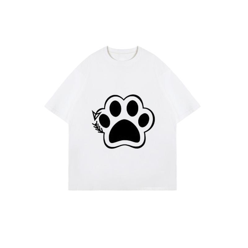 Übergroßes T-Shirt Schwarz Pfotenabdruck mit Blattdesign Freizeitkleidung für Damen Sommeroutfits Streetwear Mode Top