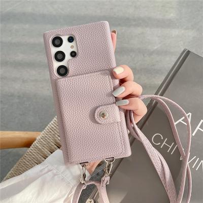 Luxury Leather Neck Shoulder Strap Phone Case For Samsung S23 Ultra S22 S21 Plus 5G Crossbody Wallet  Lanyard   Protection Cover