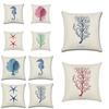 Premium Quality Flax Throw Pillow Case With Marine Organism Patterns For Home Decor