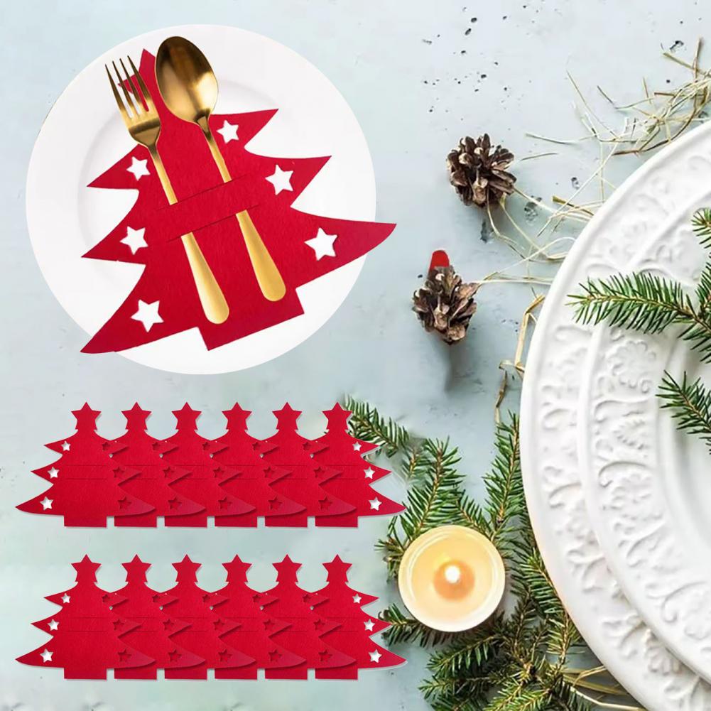 Festive Dining Table Accessories Felt Utensil Holders Festive Christmas Tree Shaped Felt Cutlery Holders Mats for Holiday Table
