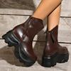 Brand Design Solid Thick Bottom Ankle Boots Women 2025 Autumn Punk Chunky Platform High Heel Booties Fashion Side Zip Boots