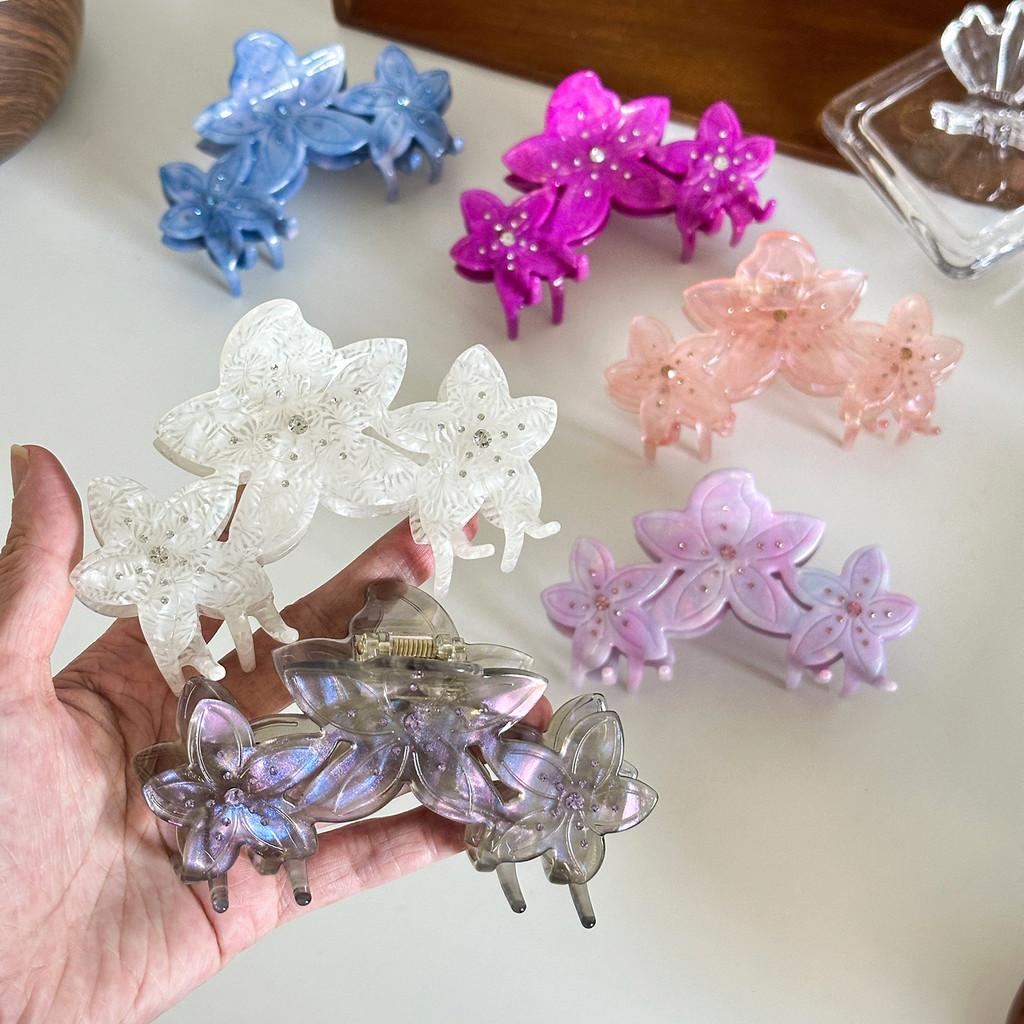 Elegant Floral Design Large Acetate Hair Claw Clip With Sparkling Rhinestones