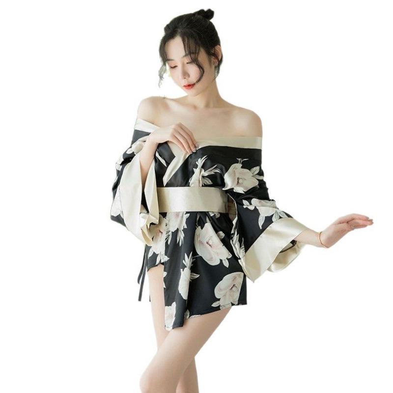 Sexy Japanese-printed Kimono Pure Desire Big Bow Girdle Slim Ultra-thin Short Uniform Cos Suit