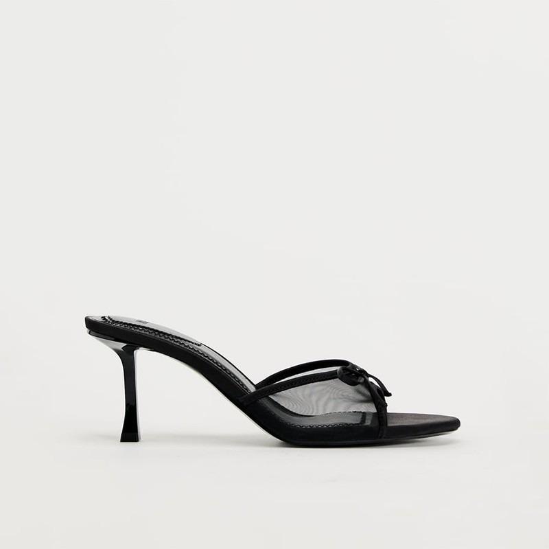 Stiletto Sandals Summer New Round Head Open Toe Net Fabric Butterfly Knot Set Foot Anti-slip Wear-resistant High Heels
