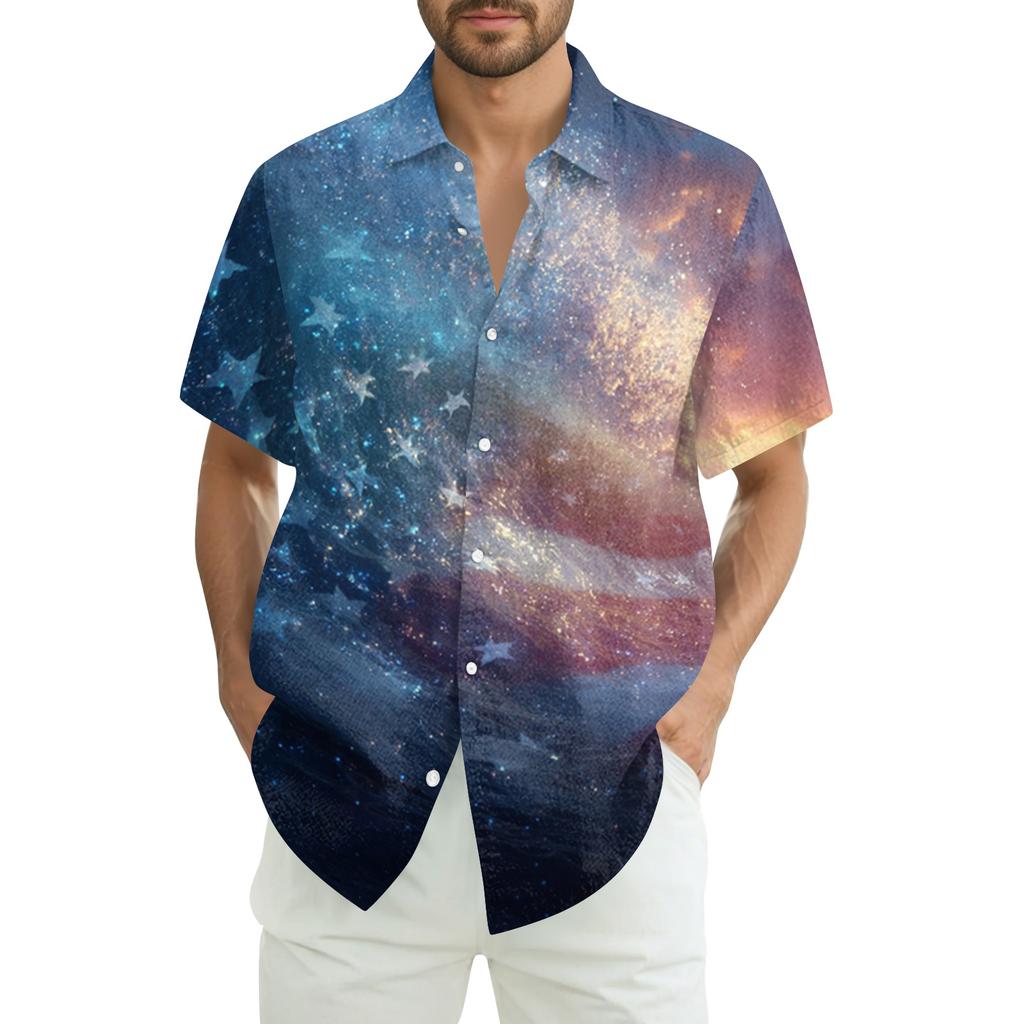 Men's Summer Casual Independence Day Print Short-Sleeve Shirt
