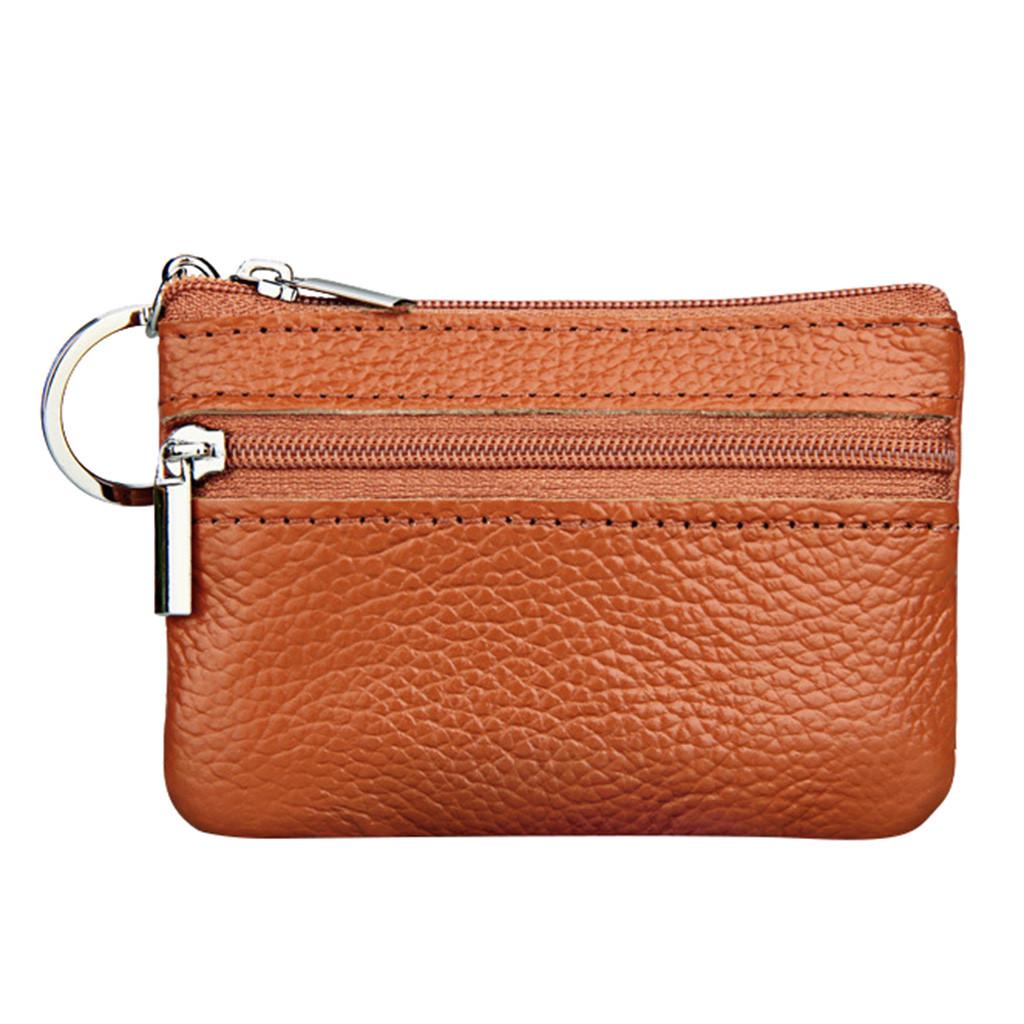 New Women's Mini Coin Purse Leather Zipper Pouch with Key Ring Small Wallet
