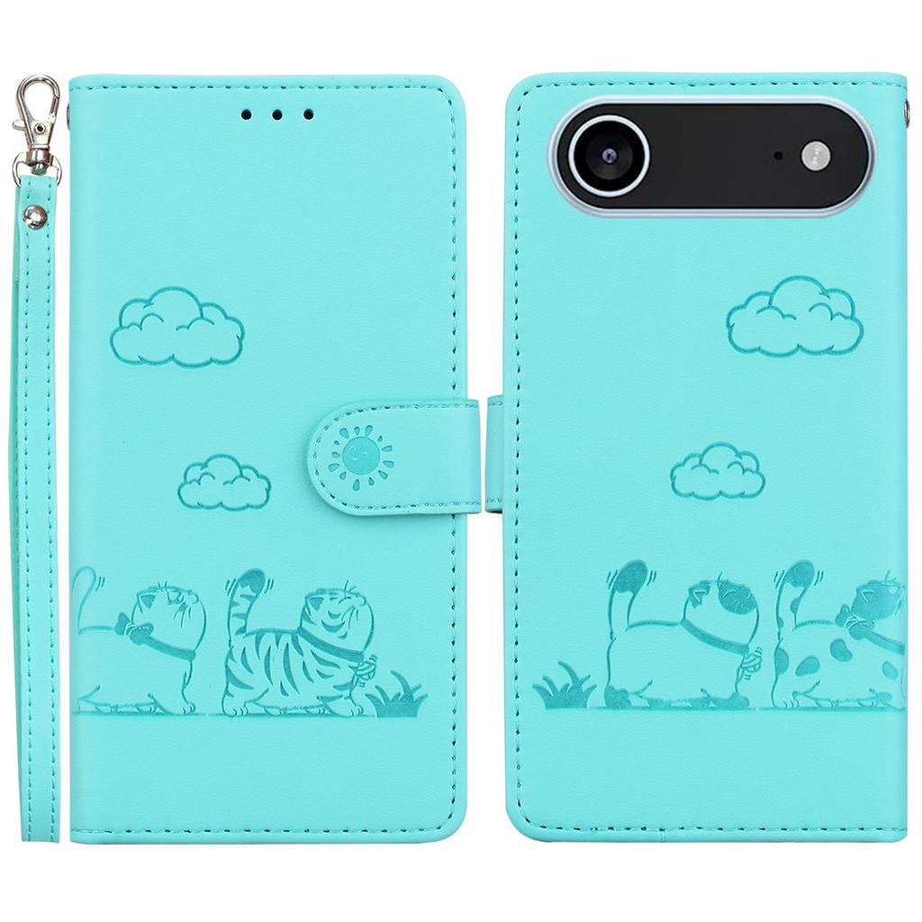 For iPhone 17 Air Case RFID Blocking Kitten Pattern TPU+PU Leather Phone Cover with Wrist Strap