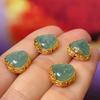 5Pcs, Natural Stone Bluewater Jadeite Pendant with Golden-Edged Accents, Fashion Pi Xiu Charms for Men Women, for DIY Necklace, Jewelry Making 12x12mm