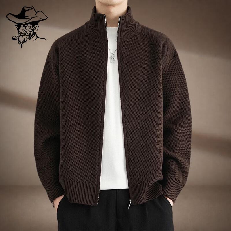 LRT Men's Stand-Collar Zip-Up Knit Cardigan