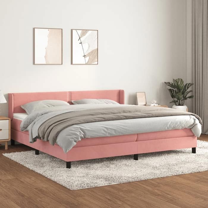 3130924 vidaXL Divan Bed with Mattress Pink 200x200 Cm Velvet