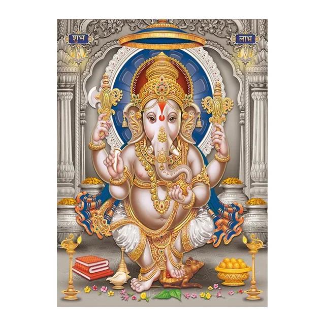 Religion Elephant God India Hinduism Ganesha Painting Canvas Durga Golden Zari Art Poster Prints Living Room Home Decor Pictures