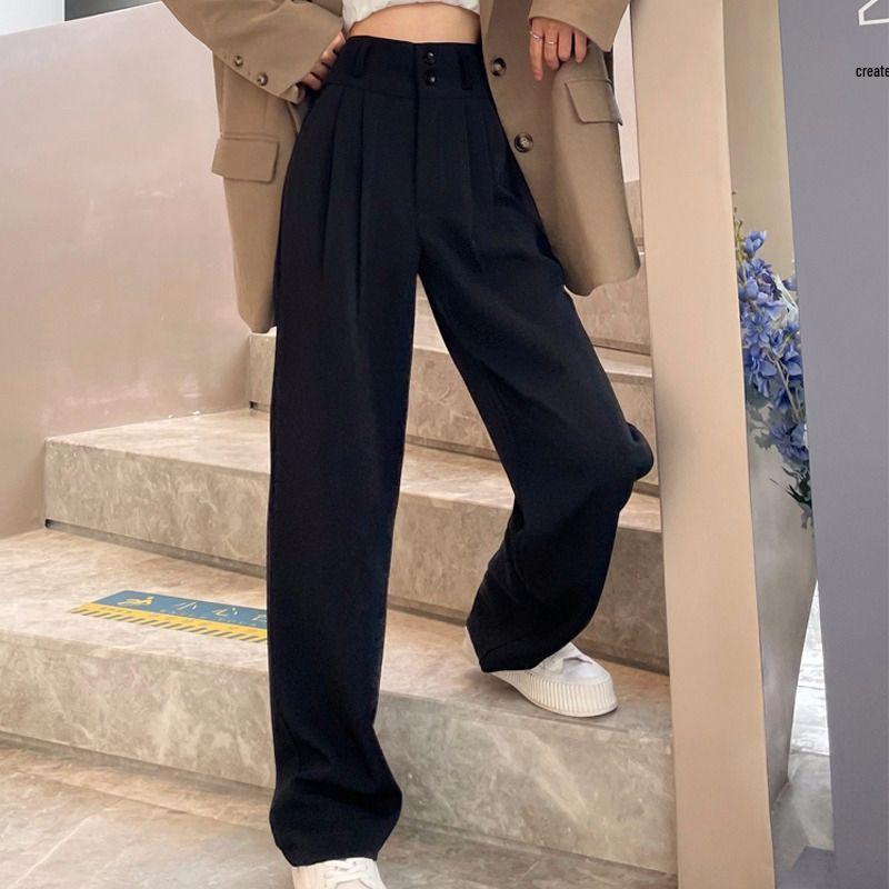 Versatile Gray High-Waist Loose Wide-Leg Suit Pants