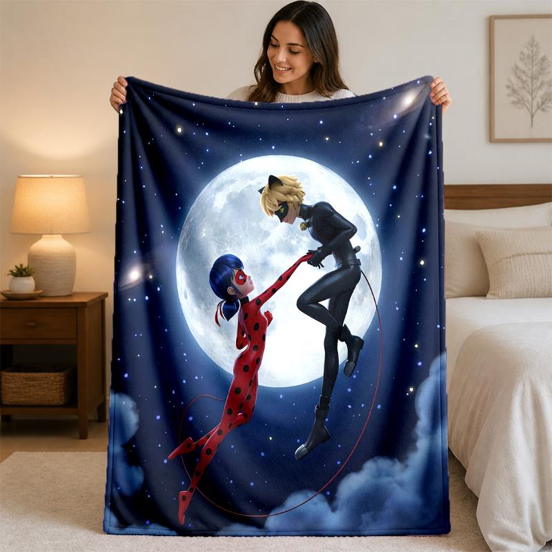 Miraculous Ladybug Print Flannel Blanket Cozy Warm Plush Throw Blanket For Bed Sofa Couch Indoor Household Use