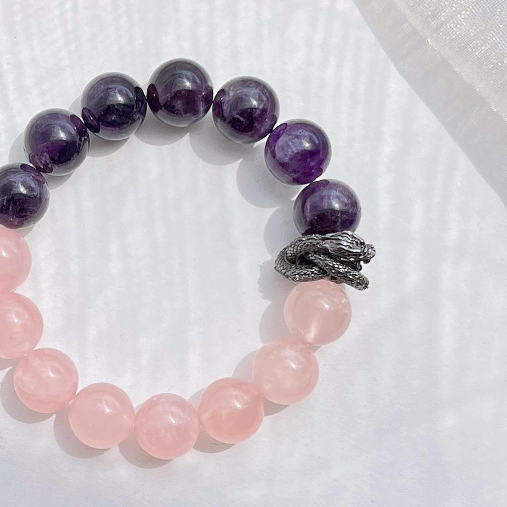 12Mm Natural Amethyst Powder Design Bracelet Bracelet