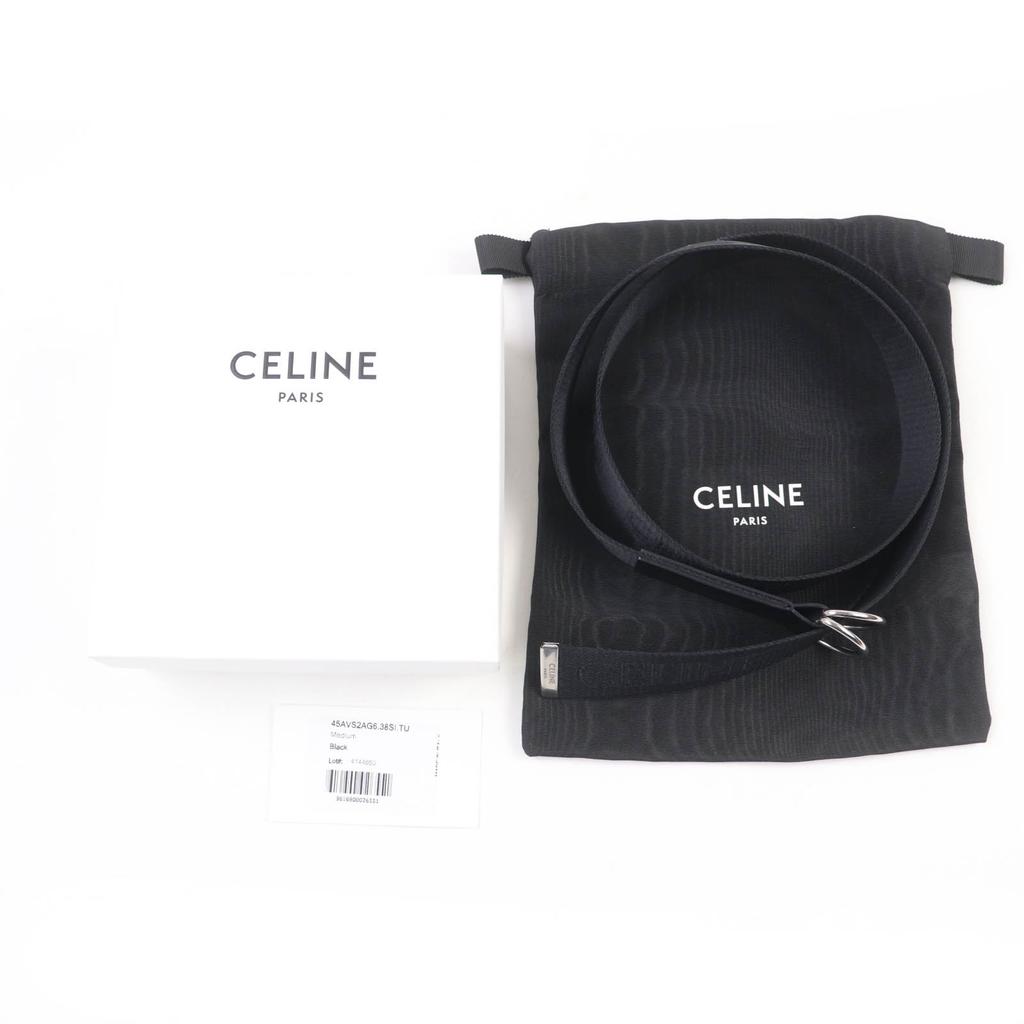 Vynikající CELINE pásek Logo design střední dvojitý kroužek v kůži černý Dámský 45AVS2AG6 Použitý