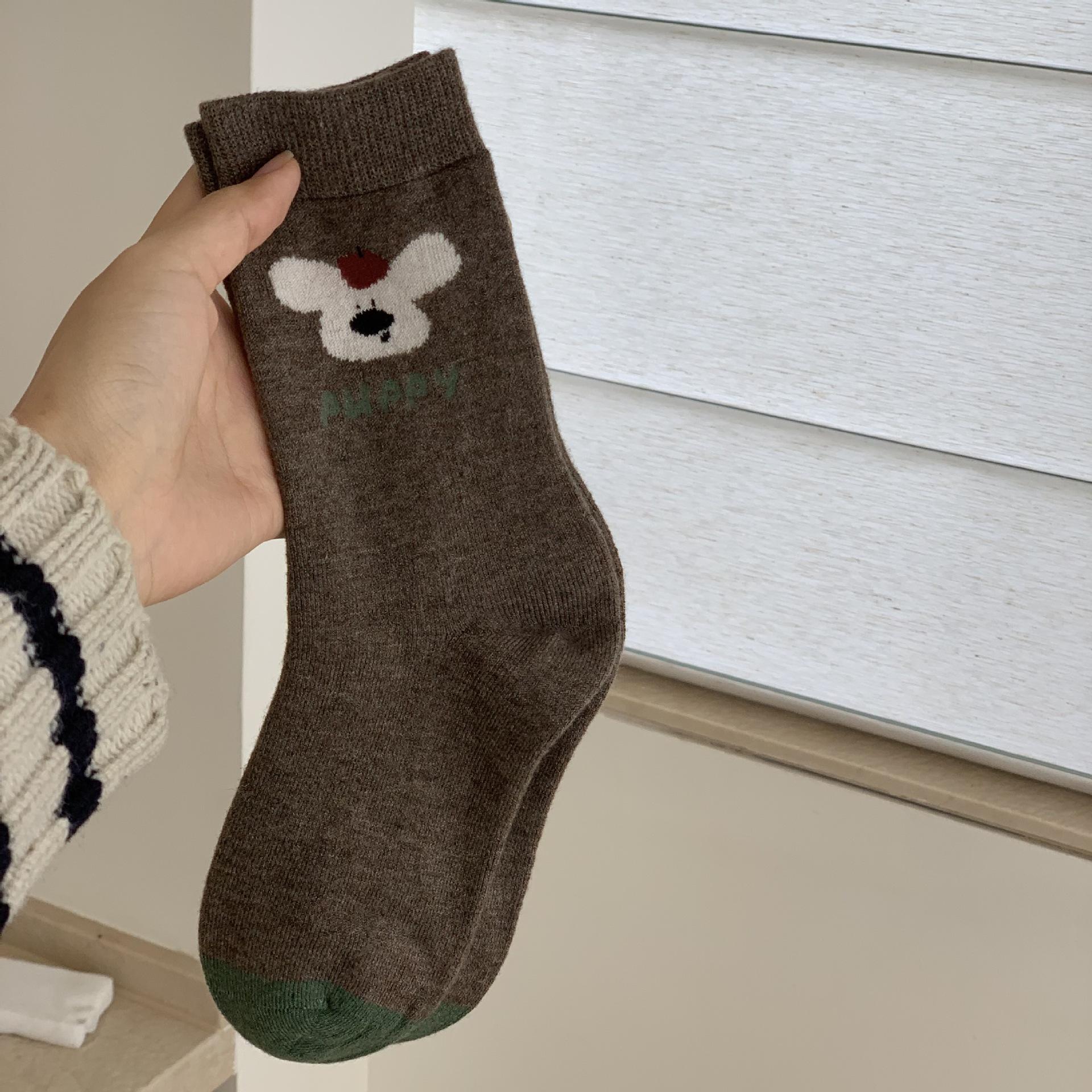 

Season Cute Cartoon Illustration Dog Wool Socks Women S Trendy Sweet Boneless Warm Socks