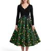 Damen Lässig Und Modisch V-Ausschnitt Langärmlig Weihnachten Bedrucktes Kleid