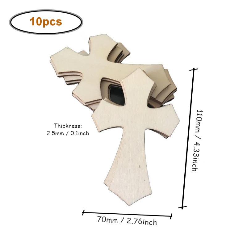 10pcs/pack Unfinished Wooden Cross Cutouts, Wood Cross Shaped Piece Slices Embellishments Ornaments for DIY Craft Art Supplies