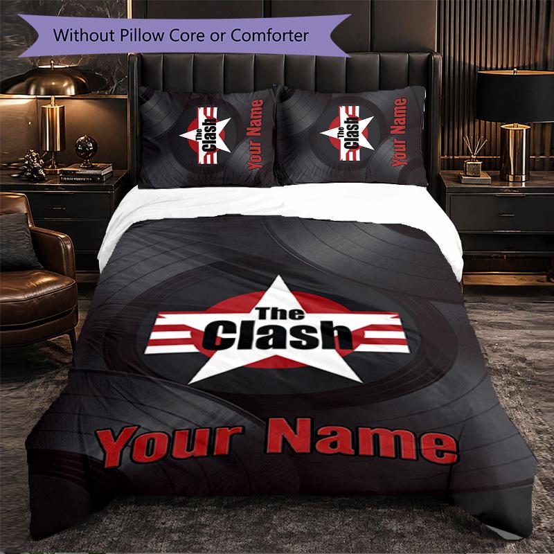 The Clash Customized Name Text Bedding Set, 1 Duvet Cover & 2 Pillowcases Personalized Bedroom Gift
