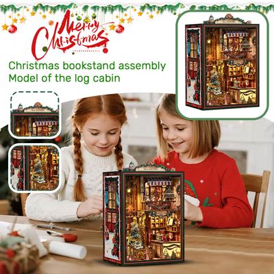 Christmas Bookend Assembled Cabin Handmade Puzzle Gift Creative 3D Three-dimensional Bookend Wooden House Model