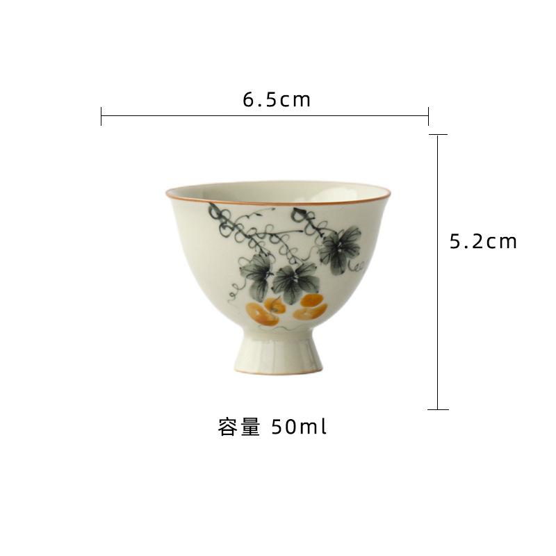 

2pc/lot Ancient Green Hand-painted Gourd Teacup Ancient Tea Bowl Jug Tea-tasting Fragrance Cup Chazhan Master Cups For Tea 50ml