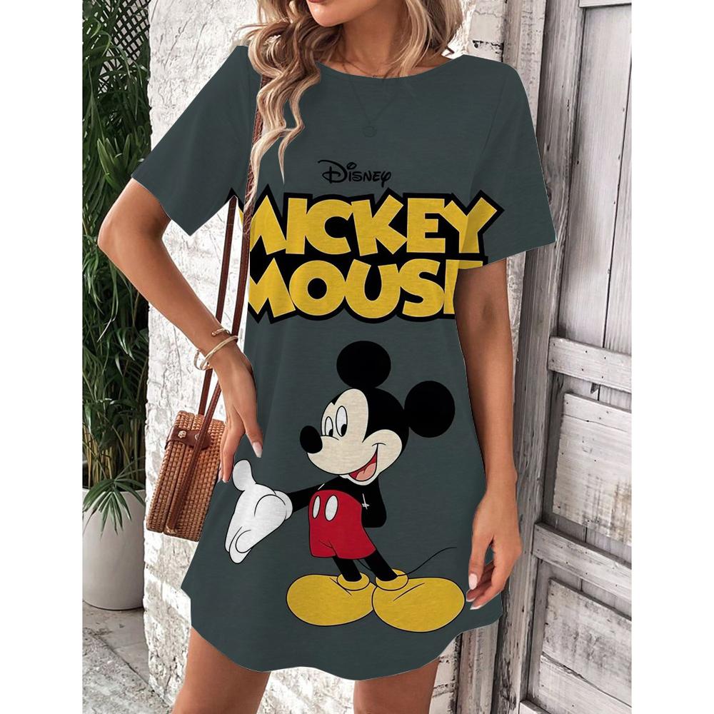 Abito estivo da donna Disney Topolino Primavera Scollo a O Manica Corta Vita Larga Abito con Volant