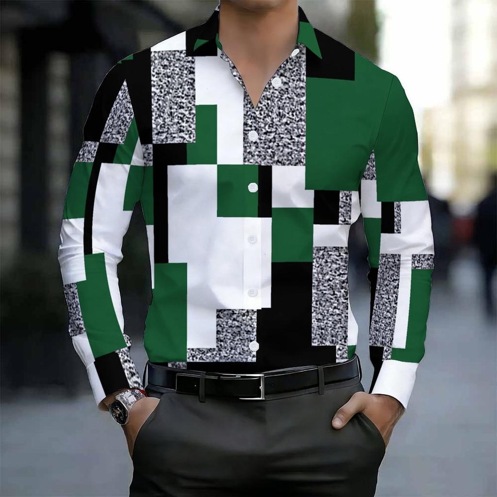 Men Collared Shirt Beige Brown Leopard Animal Print Long Sleeve Button Down Top