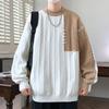 Hot-selling model, fashionable contrasting splicing sleeve, thickened crew neck sweater for men