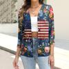 Women’s Fashion Casual Button Down Shirt 34 Sleeve Top with Independence Day Print and Relaxed Fit for Everyday Wear