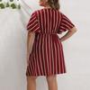 Mode Kurzarm Gestreift V-Ausschnitt Große Größe Kleid Elegante Damen Hohe Taille Lose Lässig A-Linie Party Kurzes Böhmisches Kleid Weibliche Damenbekleidung