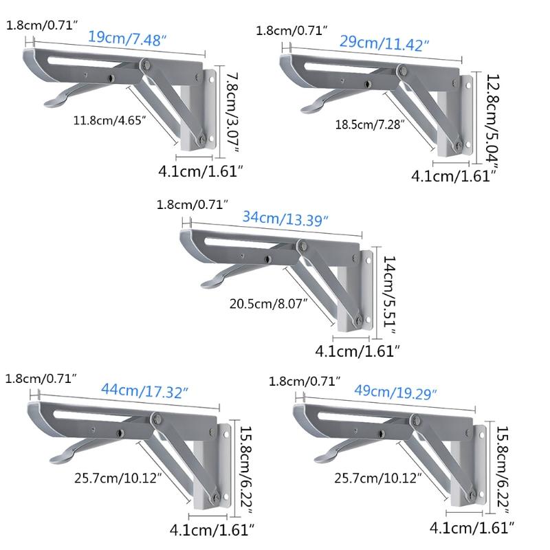 Folding Shelf Brackets Stainless Steel Collapsible Shelf Bracket Wall Mounted DIY Triangular Brackets for Table Work F