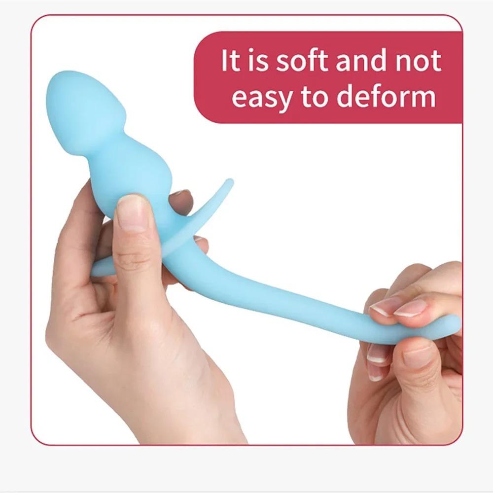 Anal Plug Luminous Dog Tail Anal Beads Soft Silicone Butt Plug Puppy Tails Anus Dilator Prostatic Massage Sex Toys for Woman Man