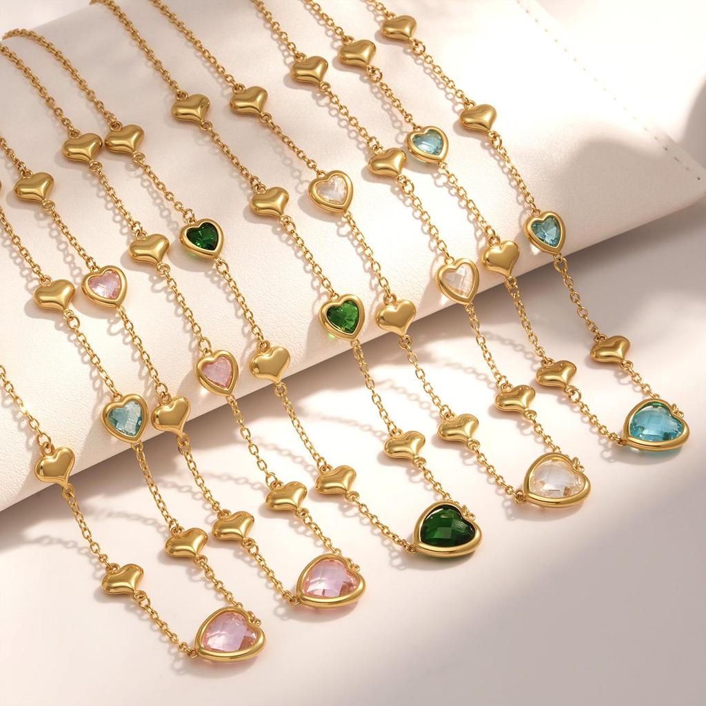 Qiong Yao 18k Gold-Plated Faceted Glass Stone Heart Necklace