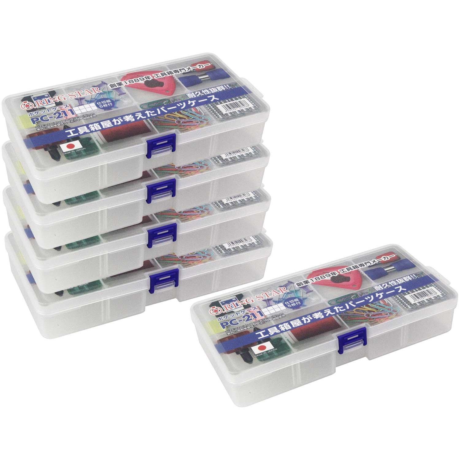 

Ring Star Pocket L210 x W110 x с 5 наборами кейсов, прозрачный, H38мм, разделители, 5, PC-211-5S