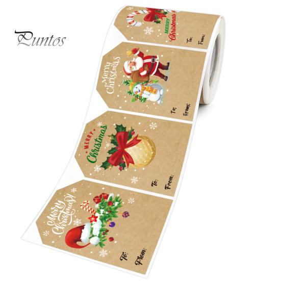 250Pcs/Roll Christmas Gift Tags Stickers Self-Adhesive Kraft Paper Clear Printed Pattern Fade-resistant Xmas Decals