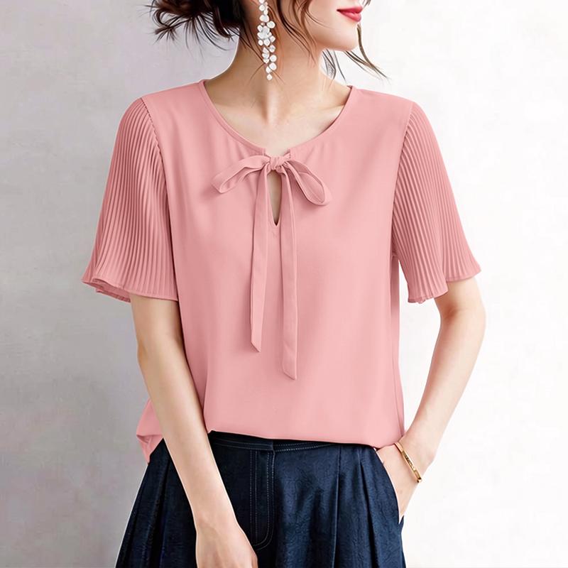 ZANZEA Women Casual V-Neck Solid Color Loose Pleated Short Sleeve Blouse