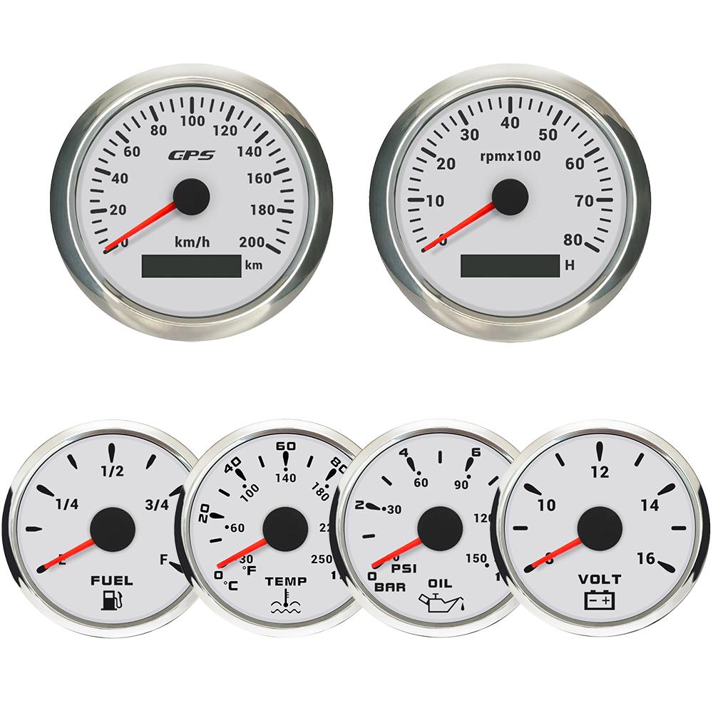 ELING 6 Gauge Set 85mm 200km/h 160MPH GPS Speedometer Tachometer 52mm 0-120℃ Water Temp Oil Pressure Fuel Level Voltmeter 12V