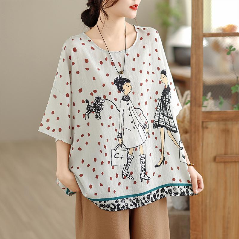 DIMANAF 2026 Plus Size New T-Shirt Tees Women Print Loose Casual Casual Lady Tops Shirts Oversize Summer