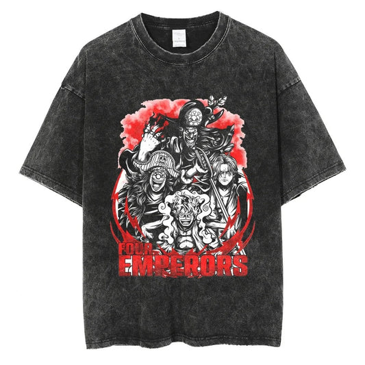Japanese Anime One Piece Retro Washed Tshirt Men and Women Summer Harajuku YK Clothing Round Neck Short Sleeved Tshirt Unisex