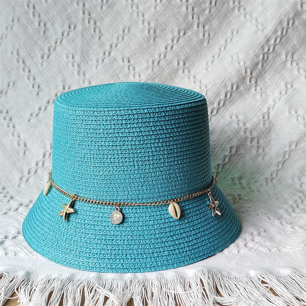 Summer Straw Hat For Women Men Fashion Chain Accessories Bucket Hat Beach Hat Uv Resistant Sunshade Hat