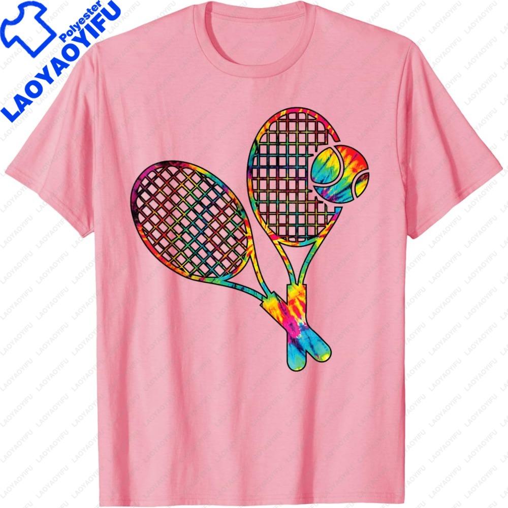 Tennis Tie Dye Rainbow Teenage Unisex Girls Cool TShirt Colorful Fashionable Tennis Racket Patterns T Shirt Women Clothes