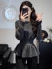 Plus Size Ruffled Knit Sweater for Women - Slimming, Waist-Cinched Design for Autumn/Winter