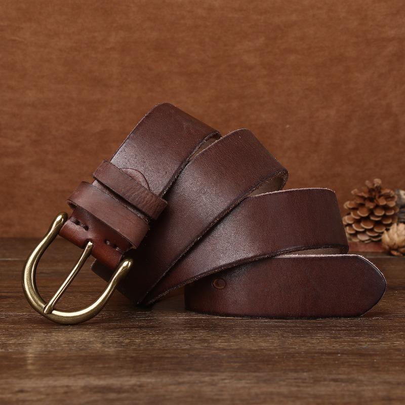 Retro Washed Extra Thick Outdoor First Layer Cowhide Belt Copper Buckle Men's Versatile Casual Belt Men's
