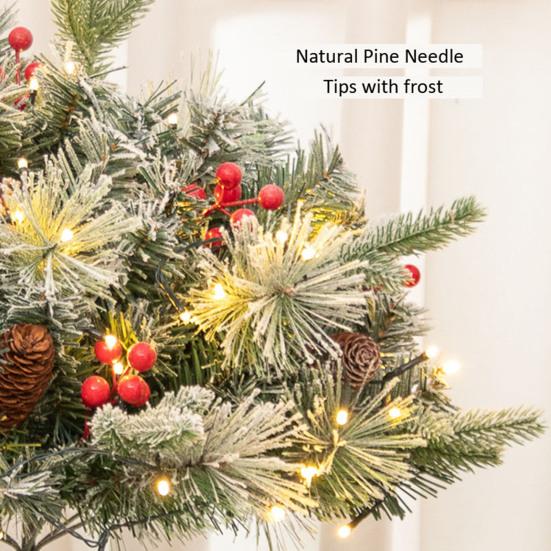 Lighted Artificial Christmas Urn Filler Battery Powered Pre-lit Xmas Pine Trees with LED Lights And Tripod Stake Holiday Planter Filler