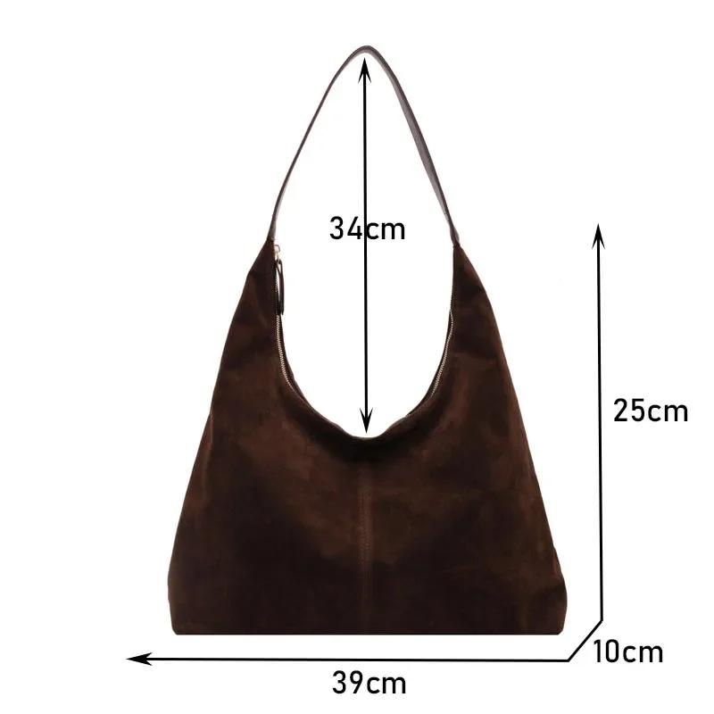 Vintage Suede Large Capacity Women Tote Bag Autumn Winter Commute Shoulder Crossbody Bags Trend Underarm Bags